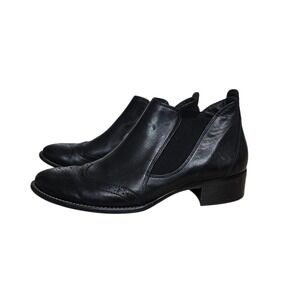 Paul Green Black Leather Wingtip Brogue Chelsea Ankle Boots UK 4.5 US 7 Low Heel
